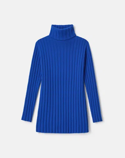 Lafayette 148 Merino Wool-cashmere Wide Ribbed Turtleneck Sweater In Blue