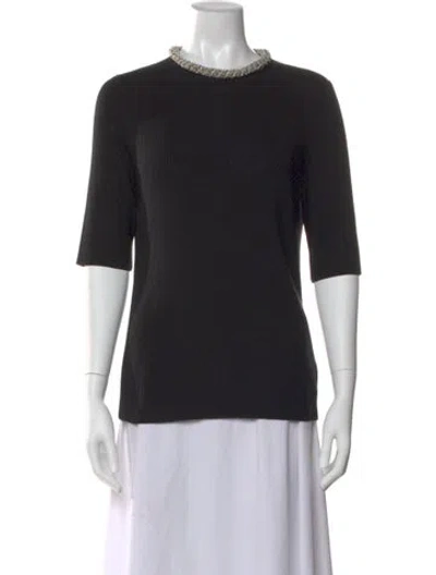 Pre-owned Lafayette 148 Merino Wool Crew Neck Sweater In Black