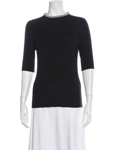 Pre-owned Lafayette 148 Merino Wool Crew Neck Sweater In Black
