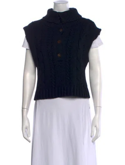 Pre-owned Lafayette 148 Merino Wool Mock Neck Sweater In Black