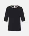Lafayette 148 Merino Wool-silk Metallic Baroque Collar Sweater In Black