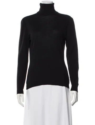 Pre-owned Lafayette 148 Merino Wool Turtleneck Sweater In Black