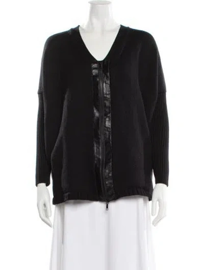 Pre-owned Lafayette 148 Merino Wool V-neck Sweater In Black