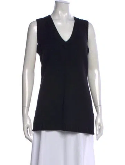 Pre-owned Lafayette 148 Merino Wool V-neck Sweater In Black