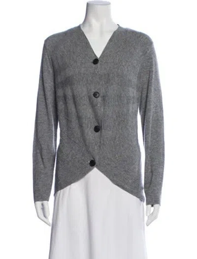Pre-owned Lafayette 148 Merino Wool V-neck Sweater In Gray