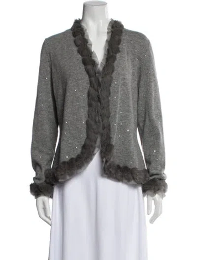 Pre-owned Lafayette 148 Merino Wool V-neck Sweater In Gray
