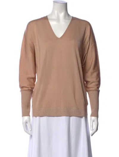 Pre-owned Lafayette 148 Merino Wool V-neck Sweater W/ Tags In Neutral