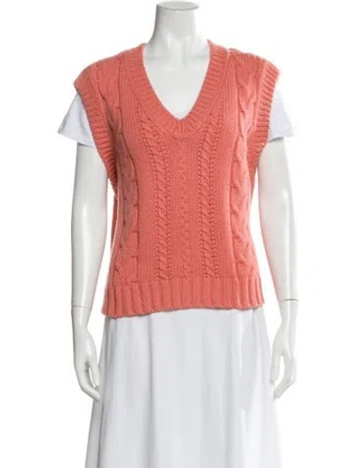 Pre-owned Lafayette 148 Merino Wool V-neck Sweater W/ Tags In Orange