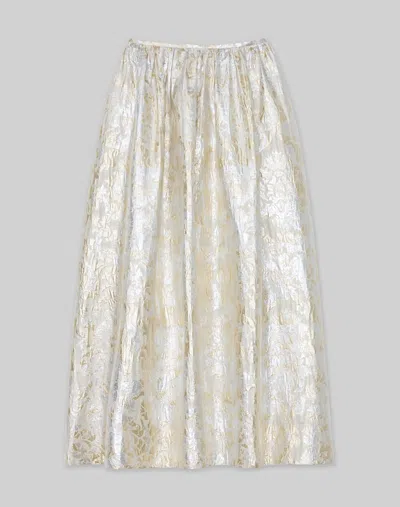 Lafayette 148 Metallic Baroque Botanical Jacquard A-line Floor Length Skirt In Pearl Metallic