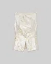Lafayette 148 Metallic Baroque Botanical Jacquard Cutaway Vest In Pearl Metallic