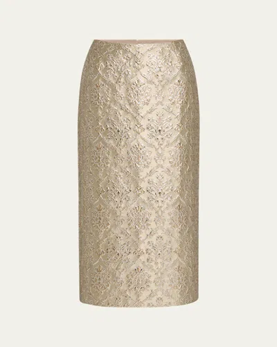 Lafayette 148 Metallic Brocade Maxi Pencil Skirt In Natural Multi