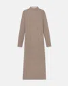 Lafayette 148 Metallic Flecked Double Knit Mockneck Dress In Smoked Taupe Metallic