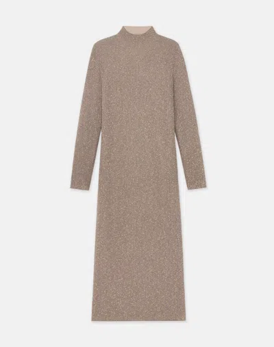 Lafayette 148 Metallic Flecked Double Knit Mockneck Dress In Smoked Taupe Metallic