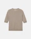 Lafayette 148 Metallic Flecked Lace Stitch Crewneck Sweater In Smoked Taupe Metallic