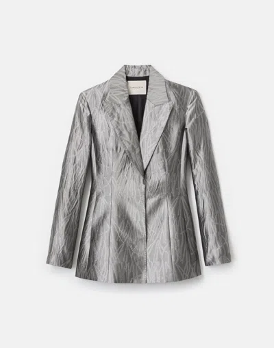 Lafayette 148 Metallic Jacquard Fitted Blazer In Silver
