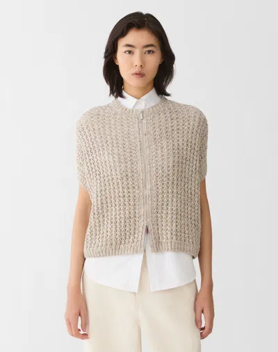 Lafayette 148 Metallic Linen Cotton Pointelle Sweater In Neutral
