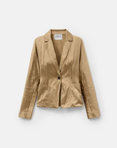 Lafayette 148 Metallic Satin Pintuck Peplum Pocket Jacket