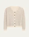 Lafayette 148 Metallic-stitch Pointelle Cardigan In Neutral