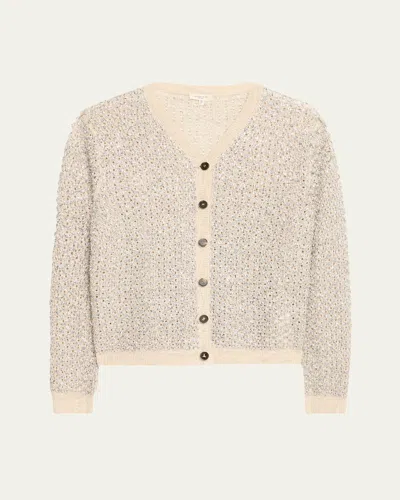 Lafayette 148 Metallic-stitch Pointelle Cardigan In Neutral