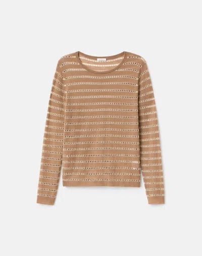 Lafayette 148 Metallic Stripe Cashmere Crewneck Sweater In Brown