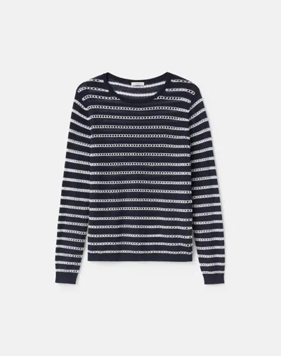Lafayette 148 Metallic Stripe Cashmere Crewneck Sweater In Black