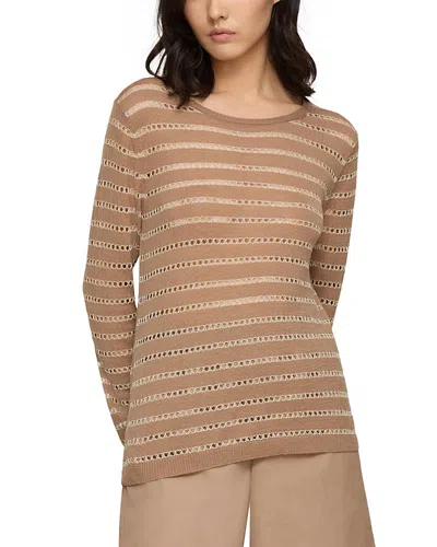 Lafayette 148 Metallic Stripe Crewneck Sweater In Brown