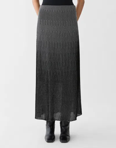 Lafayette 148 Metallic Stripe Pointelle Knit Midi Skirt In Black Metallic