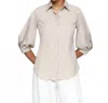 Lafayette 148 Metallic Stripe Stretch Cotton Balloon Sleeve Shirt In Opal Multi In White