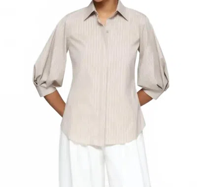 LAFAYETTE 148 METALLIC STRIPE STRETCH COTTON BALLOON SLEEVE SHIRT IN OPAL MULTI