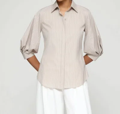 Lafayette 148 Metallic Stripe Stretch Cotton Blouse In Opal Multi