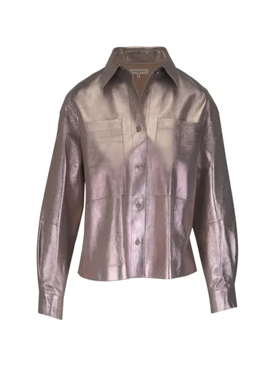 Lafayette 148 Metallic Suede Shirt In Gray