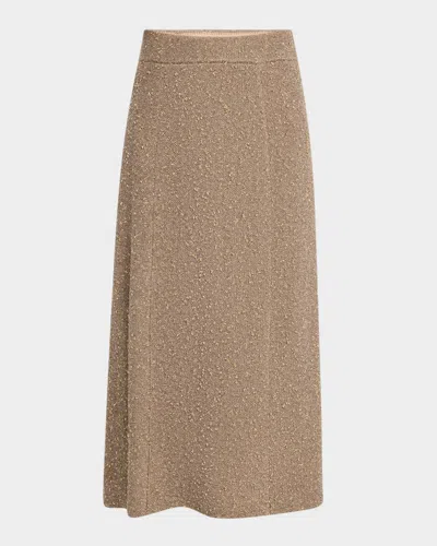 Lafayette 148 Metallic Wool-cashmere Knit Midi Skirt In Smoked Taupe Metallic