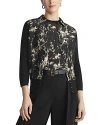 Lafayette 148 Petite Shadow Print Silk Chiffon & Finespun Voile Cardigan In Black Multi