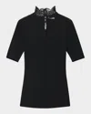 Lafayette 148 Petite Responsible Fine Gauge Merino & Lace Trim Sweater In Black