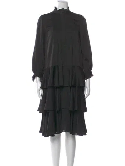 Pre-owned Lafayette 148 Mock Neck Midi Length Dress In Black