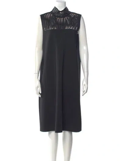 Pre-owned Lafayette 148 Mock Neck Midi Length Dress In Black