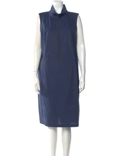 Pre-owned Lafayette 148 Mock Neck Midi Length Dress In Blue