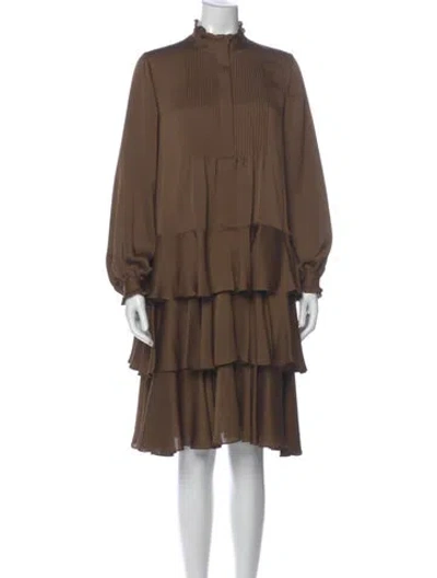 Pre-owned Lafayette 148 Mock Neck Midi Length Dress W/ Tags In Brown