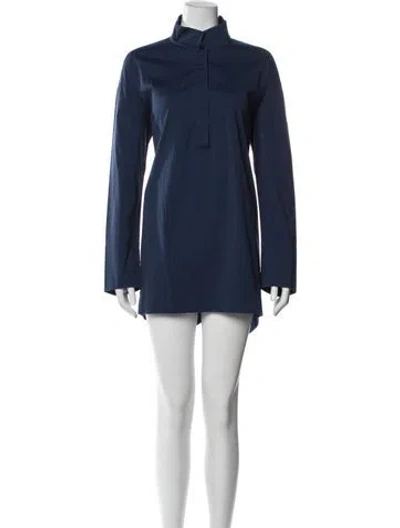 Pre-owned Lafayette 148 Mock Neck Mini Dress In Blue