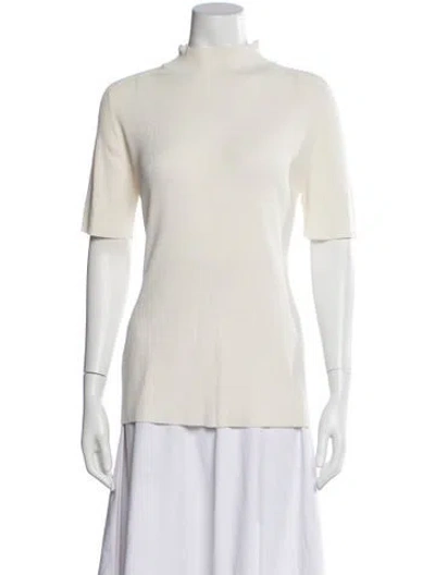 Pre-owned Lafayette 148 Mock Neck Sweater In White