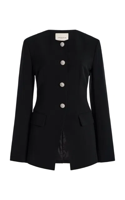 Lafayette 148 New York Cystal Cluster Button Finesse Crepe Cutaway Jacket In Black