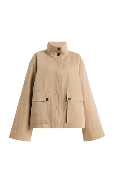 Lafayette 148 Cotton Linen Twill Funnel Neck Cargo Jacket In Brown