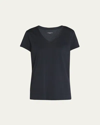 Lafayette 148 Modern V-neck Short-sleeve Cotton Jersey Tee In Black