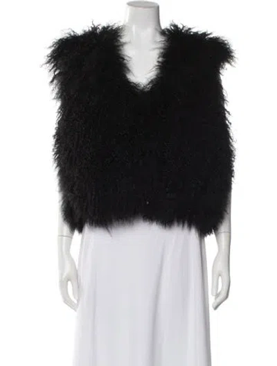 Pre-owned Lafayette 148 Mongolian Lamb Fur Vest In Black