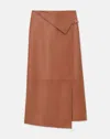 Lafayette 148 Nappa Lambskin Leather Asymmetric Panel Skirt In Copper