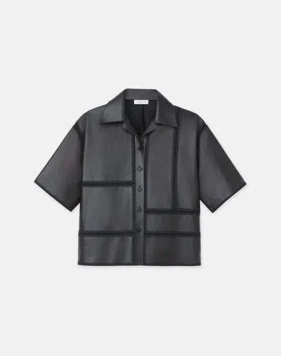 Lafayette 148 Nappa Lambskin Leather Block Panel Shirt In Black