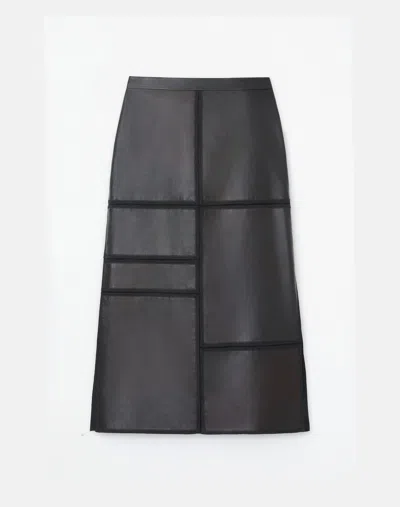 Lafayette 148 Nappa Lambskin Leather Block Panel Skirt In Black