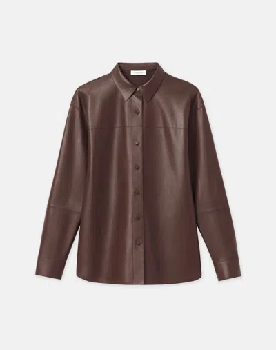 Lafayette 148 Nappa Lambskin Leather Shirt Jacket In Copper Dust