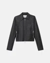 Lafayette 148 Nappa Lambskin Leather Zip Cropped Jacket In Black