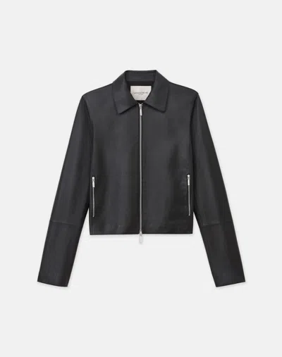 Lafayette 148 Nappa Lambskin Leather Zip Cropped Jacket In Black